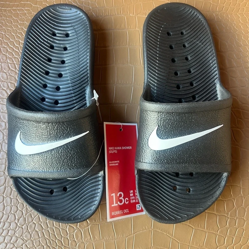 Nike Kawa Shower Slide Black and White Child Slide Sandals